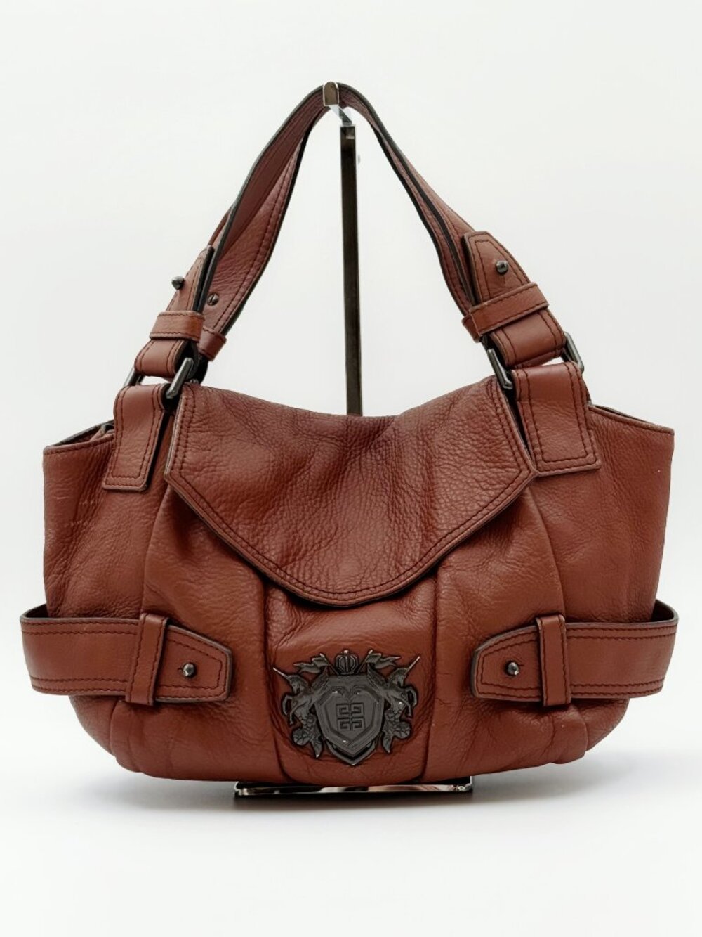 Givenchy Vintage Brown Leather Shoulder Bag Crest Logo